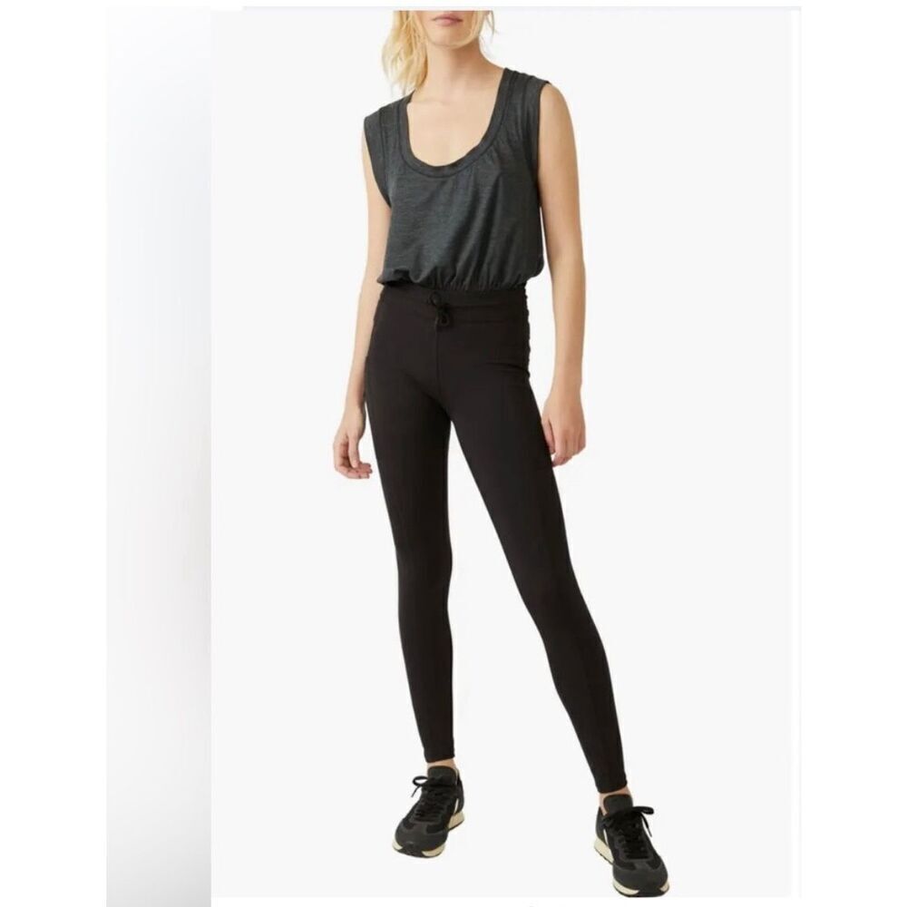 Free People Movement Off to the Races Black Athletic Leisure Jumpsuit Sz XS NWT
